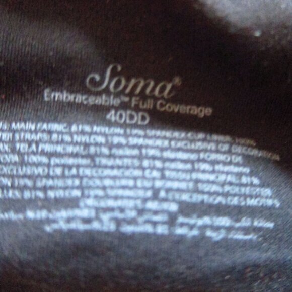 NWT- SOMA Black Embraceable Full Coverage Underwire Bra size 40DD - Picture 7 of 8